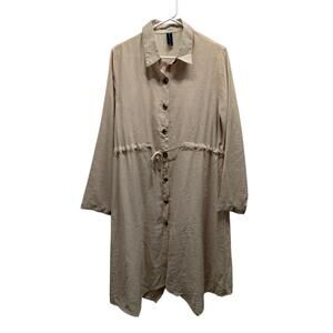 Sacred Threads One Size Beige Lagenlook Long Sleeve Button Up Shirt Dress